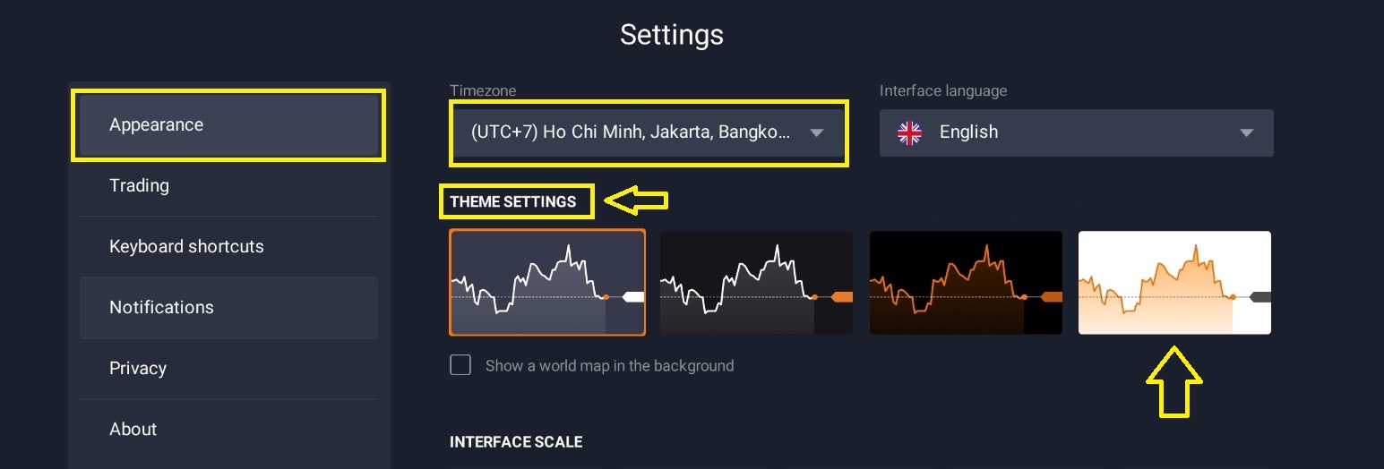 Cambia l'interfaccia di trading di IQ Option