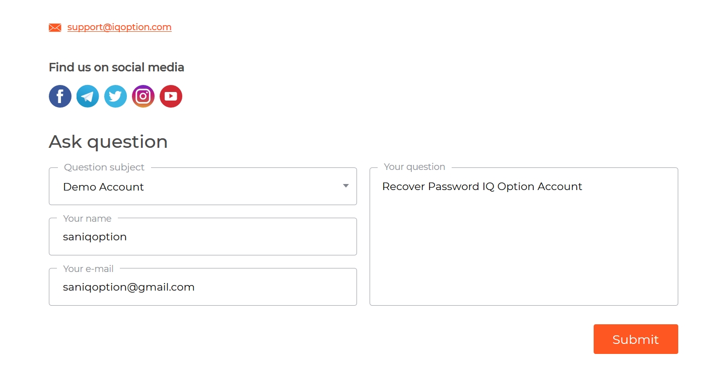 اتصل بدعم IQ Option