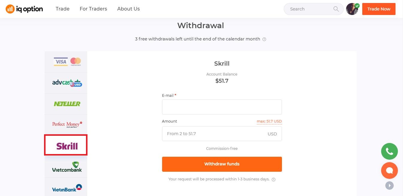 निकासी सेवा के रूप में Skrill चुनें