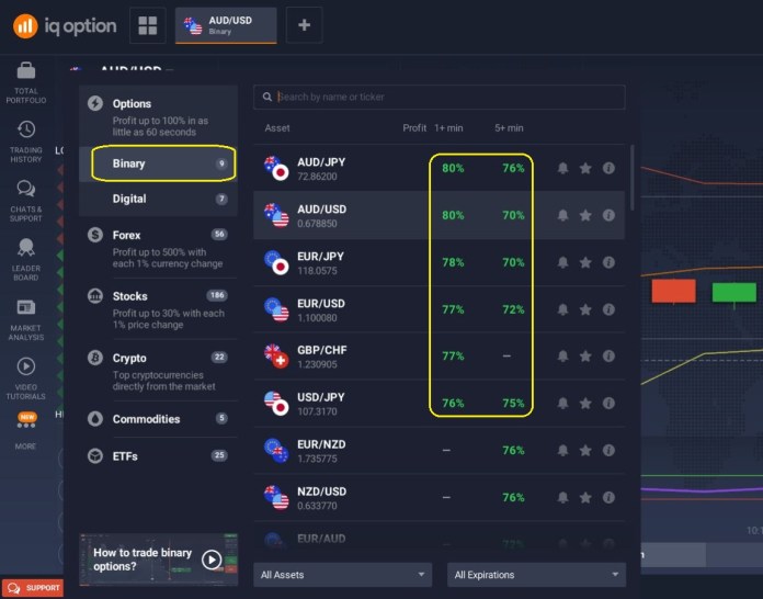 Elegir pares de divisas rentables en IQ Option