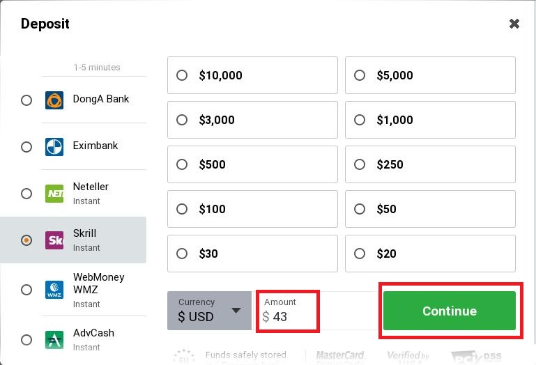 Inserisci l'importo del tuo deposito