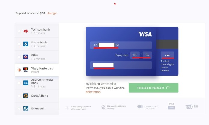 Insira as informações necessárias no seu cartão Visa / Mastercard