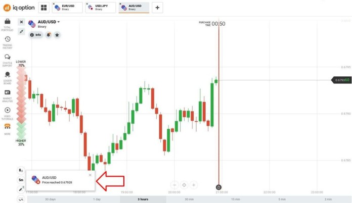 Reciba una alerta de IQ Option cuando el precio alcance el punto de ajuste