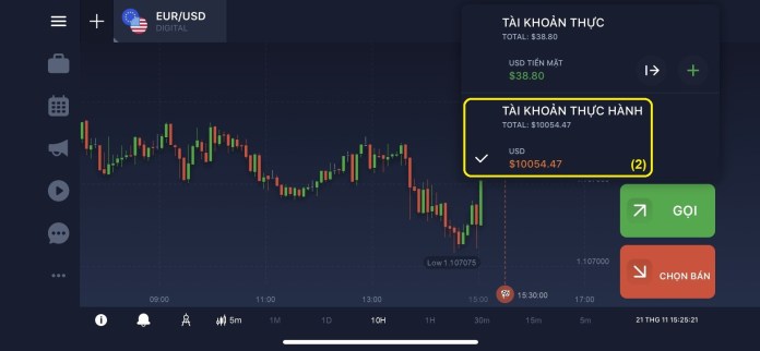 Chọntàikhoản Demo trênứngdụng IQ Option