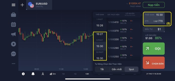 Seleziona l'ora di scadenza per un trading di opzioni