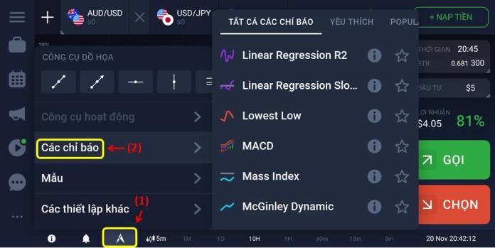 Настройте индикаторы в приложении IQ Option