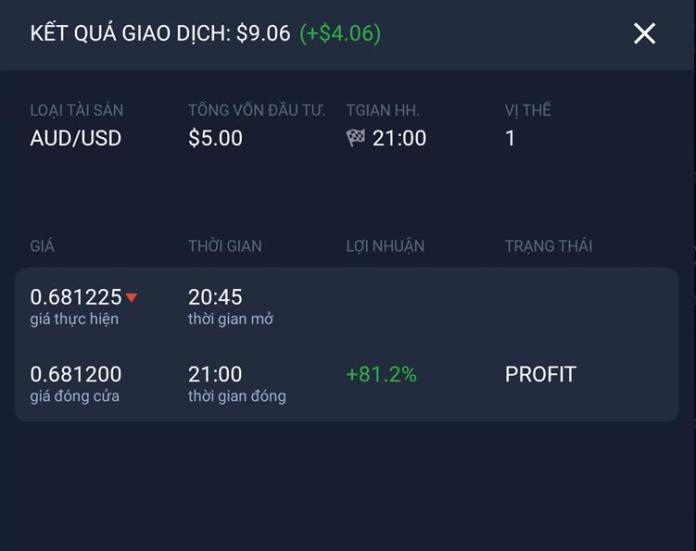 O resultado da transação IQ Option