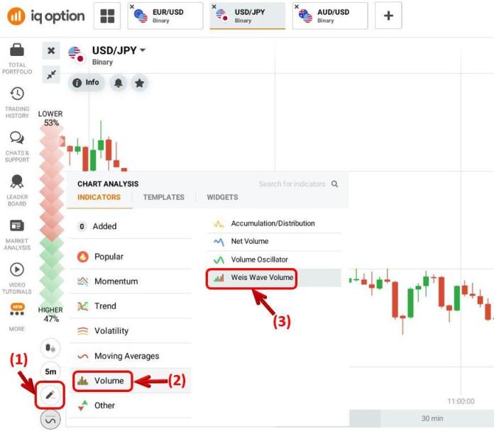 كيفية إعداد مؤشر Weis Wave Volume في IQ Option