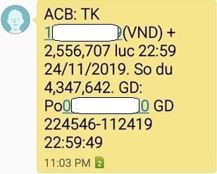 Mesej sms memberitahu bahawa wang anda telah dikembalikan ke akaun bank