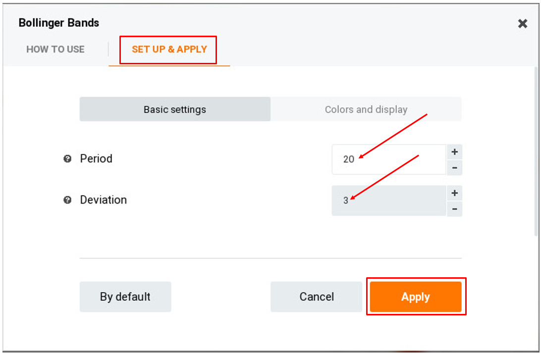 Impostazione dell'indicatore delle Bollinger Bands in IQ Option